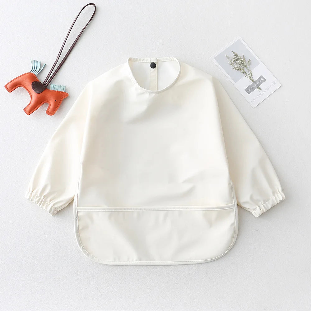 Bufanda de manga larga para bebés y niños pequeños, bata artística impermeable, babero para alimentar, delantal con bolsillo, Baberos Bandana de tela para eructar para niños y niñas