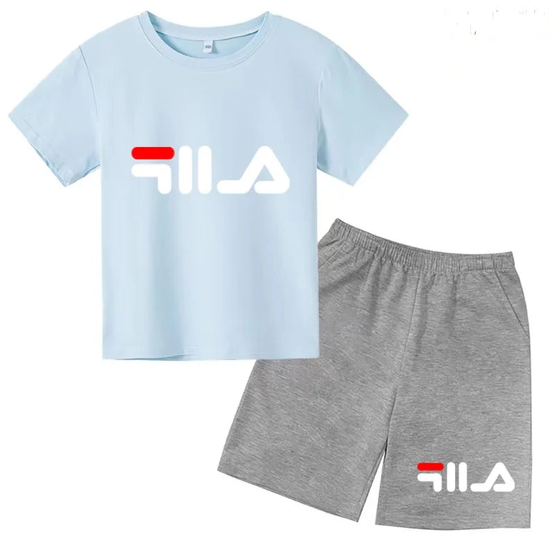 Ropa con letras para niños, camiseta de manga corta y pantalones cortos, ropa de verano fresca y encantadora, conjunto deportivo informal para niños y niñas de 3 a 12 años