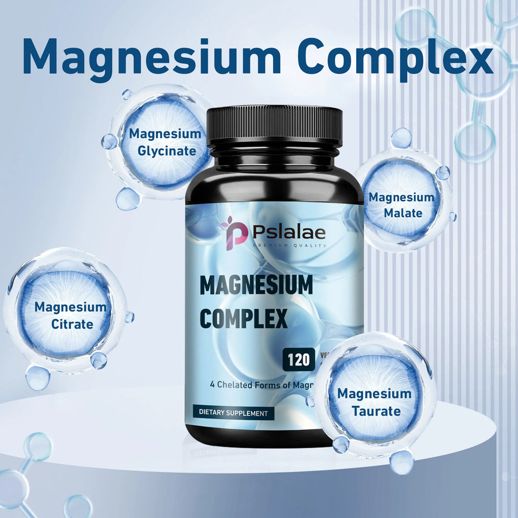 Complejo de magnesio-soporta el sueño profundo, promueve el crecimiento muscular, hueso, cerebro, salud del corazón-120 cápsulas