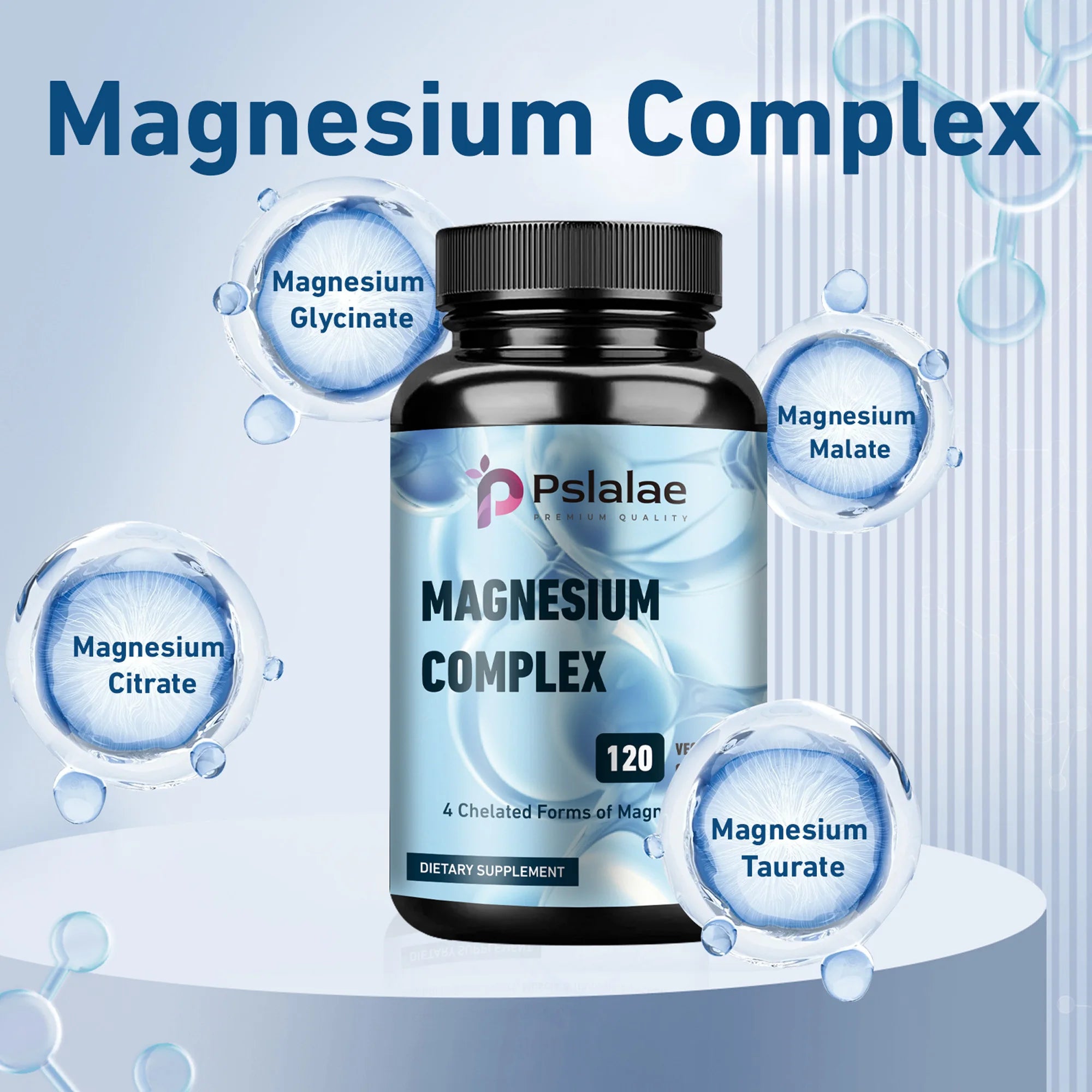 Complejo de magnesio-soporta el sueño profundo, promueve el crecimiento muscular, hueso, cerebro, salud del corazón-120 cápsulas