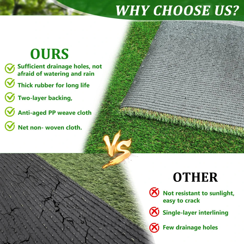 Alfombra de Césped Artificial para Exteriores de 3 pies x 10 pies, Rollo de Césped Sintético Grueso para Patio, Balcón, Jardín, Césped para Perros, Tapete de Drenaje con Altura de Pelo de 1.38 Pulgadas