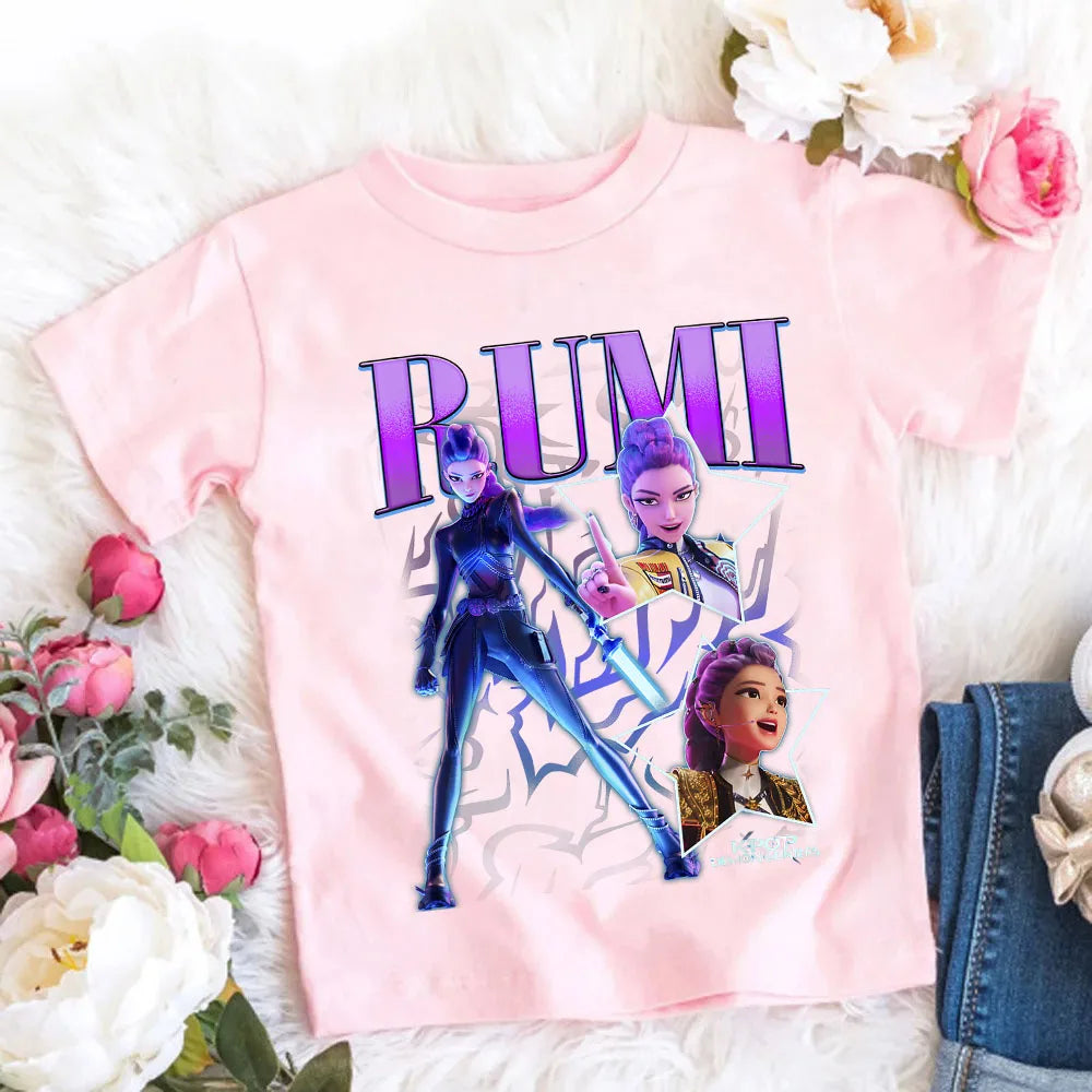 Camiseta de Algodón Suave para Niñas, Diseño de la Película 2026, Ropa Infantil, Regalos para Fans del K-Pop Demon Hunters, Ropa para Niños, Tops Casuales a la Moda