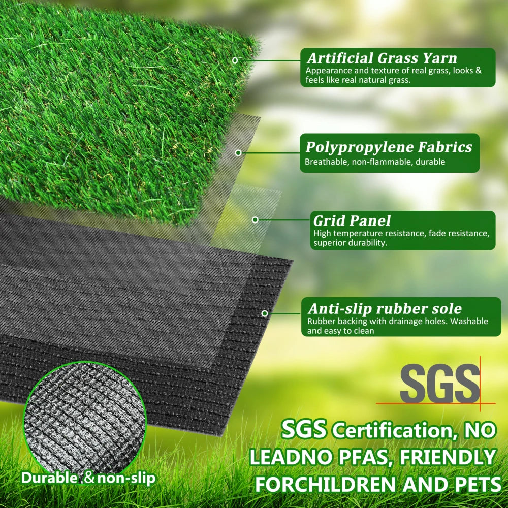 Alfombra de Césped Artificial para Exteriores de 3 pies x 10 pies, Rollo de Césped Sintético Grueso para Patio, Balcón, Jardín, Césped para Perros, Tapete de Drenaje con Altura de Pelo de 1.38 Pulgadas