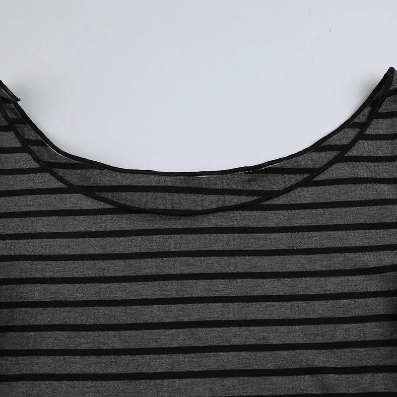 Lamuusaa Grunge Top y2k ropa mujer Cybercore rayas fuera del hombro Camiseta de manga larga 2000s ropa gótica ropa de calle de otoño