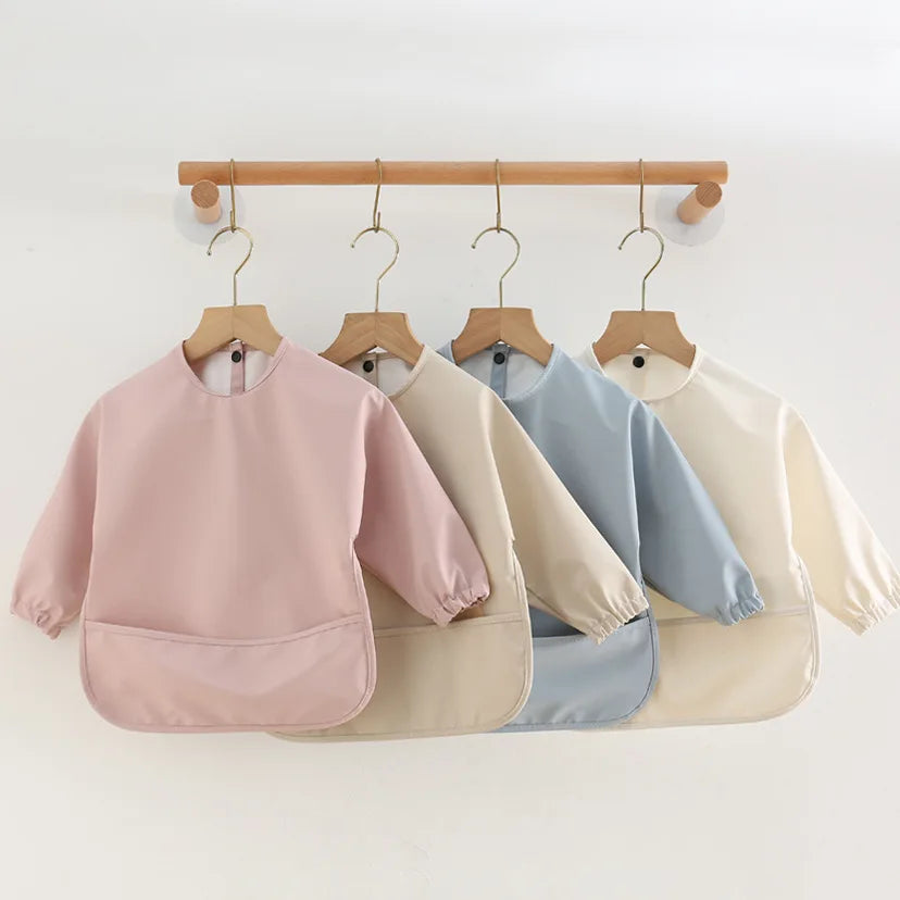 Bufanda de manga larga para bebés y niños pequeños, bata artística impermeable, babero para alimentar, delantal con bolsillo, Baberos Bandana de tela para eructar para niños y niñas