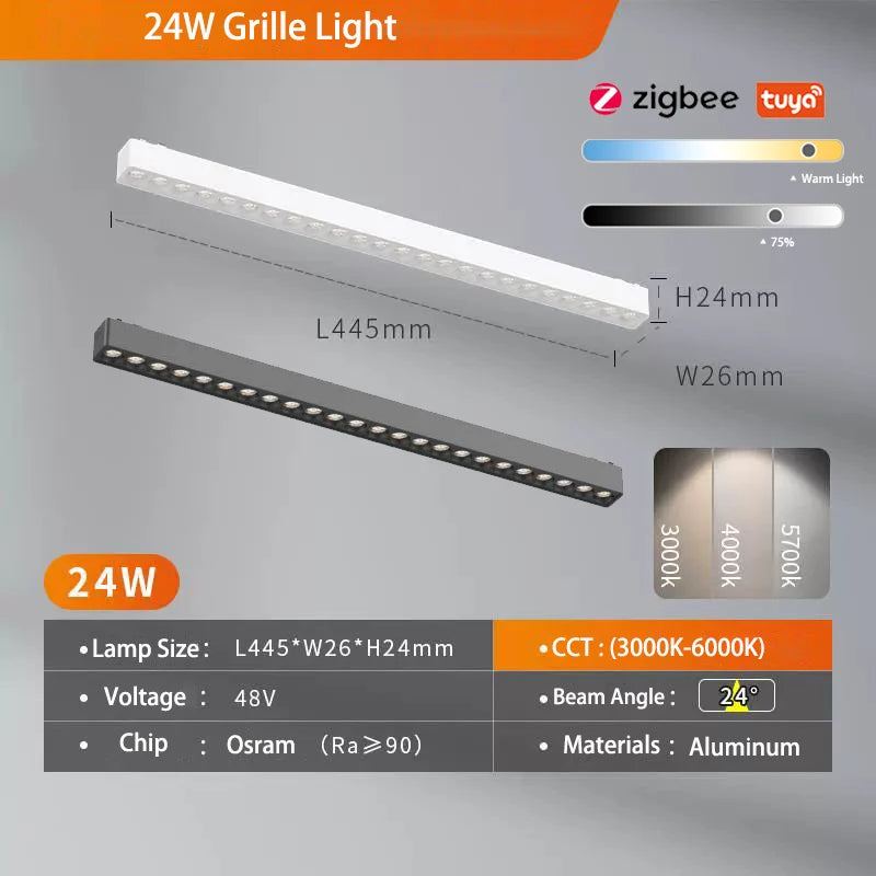 Sistema de luz de pista magnética de montaje en superficie de techo regulable Tuya Zigbee inteligente fino de 6MM lámpara delgada blanca y negra segura DC48V para el hogar