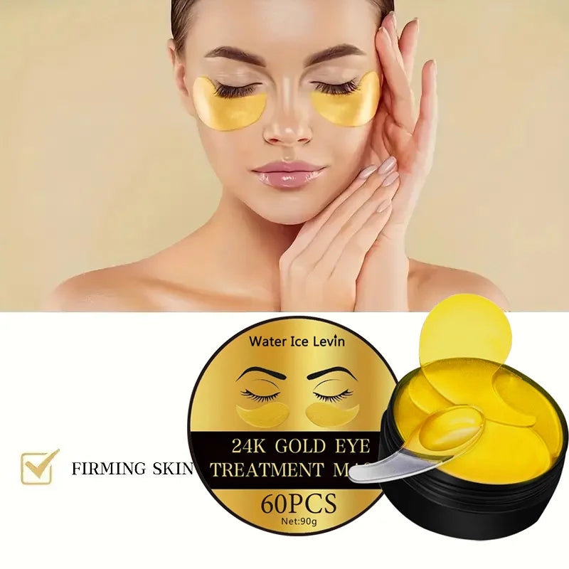 Mascarilla hidratante para ojos de oro de 24 quilates, 60 uds., alivia la fatiga ocular y nutre las ojeras, mascarilla de cristal de colágeno para ojos