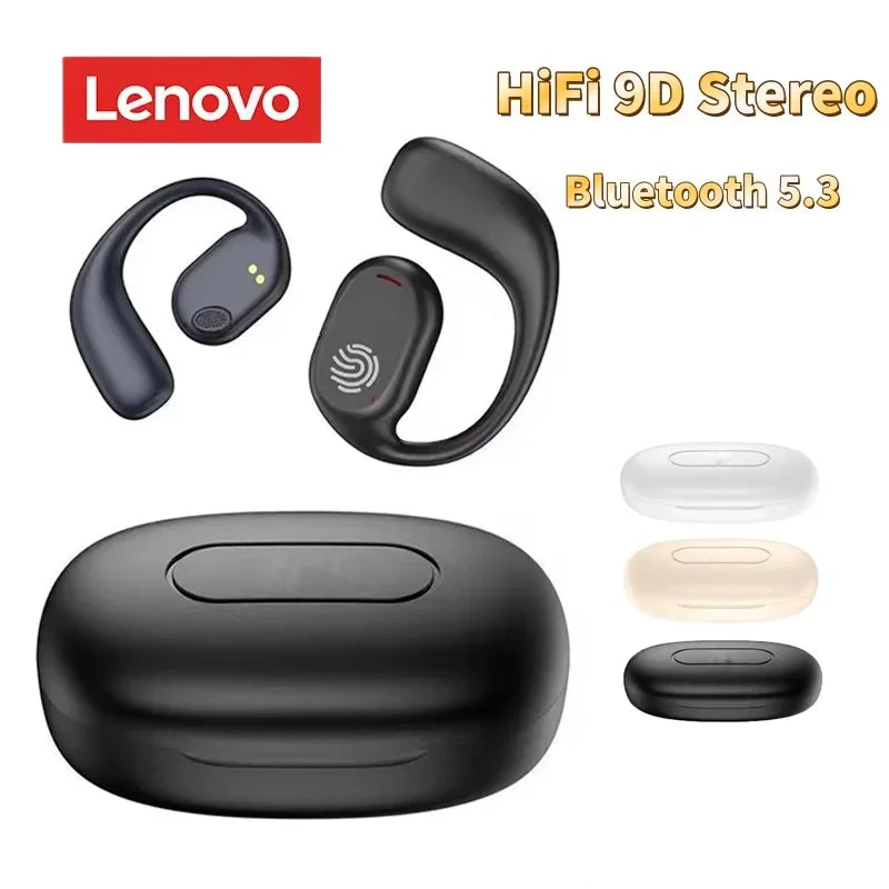 Auriculares Lenovo de conducción ósea, auriculares inalámbricos deportivos con Bluetooth 5,3, HiFi 9D, estéreo, resistentes al agua, TWS, Control táctil, cancelación de ruido