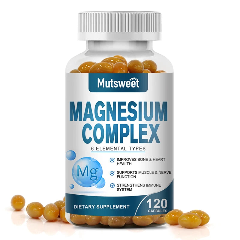 Suplementos de cápsula de magnesio complejo, sistema nervioso, soporte muscular y óseo para dormir, energía, calambres en las piernas, dolores de cabeza