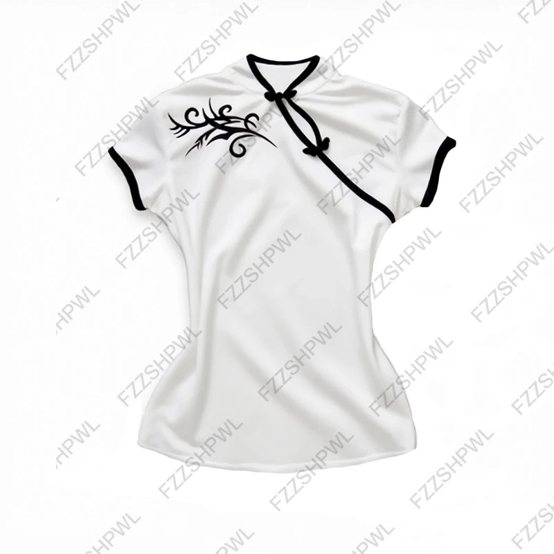 Camiseta de estilo chino moda high street Y2K chica de humor millenario botón gótico moda retro a cuadros tops de manga corta para mujer