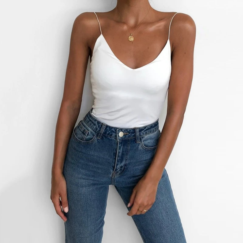 Camiseta sin mangas Sexy de verano para mujer, Tops básicos con tirantes, camisola delgada sin mangas