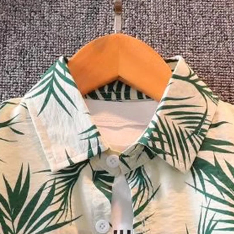 Camisa de manga corta para niños, camisa de flores para playa y playa de verano, conjunto de pantalones cortos para niños