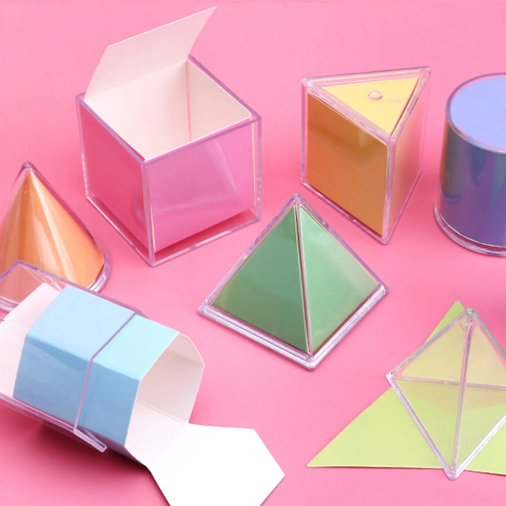 8 sólidos geométricos transparentes, modelo de demostración de perspectiva, versión de libro de texto, herramienta de aprendizaje de matemáticas, juguete educativo Montessori