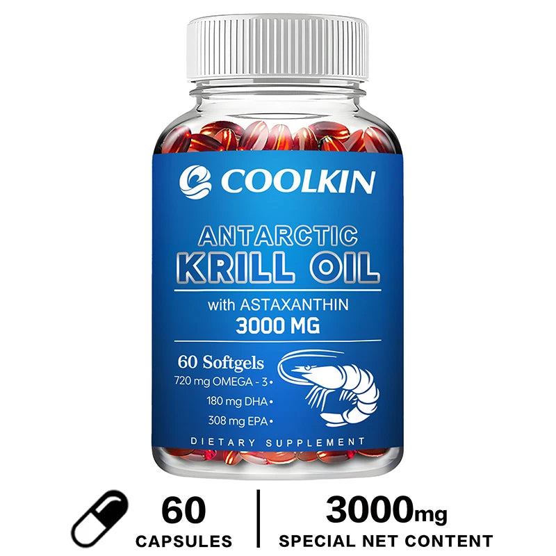 Aceite de Krill Antártico 3000mg - Omega-3 EPA, DHA, Astaxantina Natural, Máxima Fuerza para la Salud del Corazón y las Articulaciones
