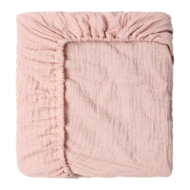 Sábana ajustable para cuna de muselina arrugada de algodón 100% para bebé, suave, transpirable, Color sólido, funda de colchón para cuna de bebé, ropa de cama