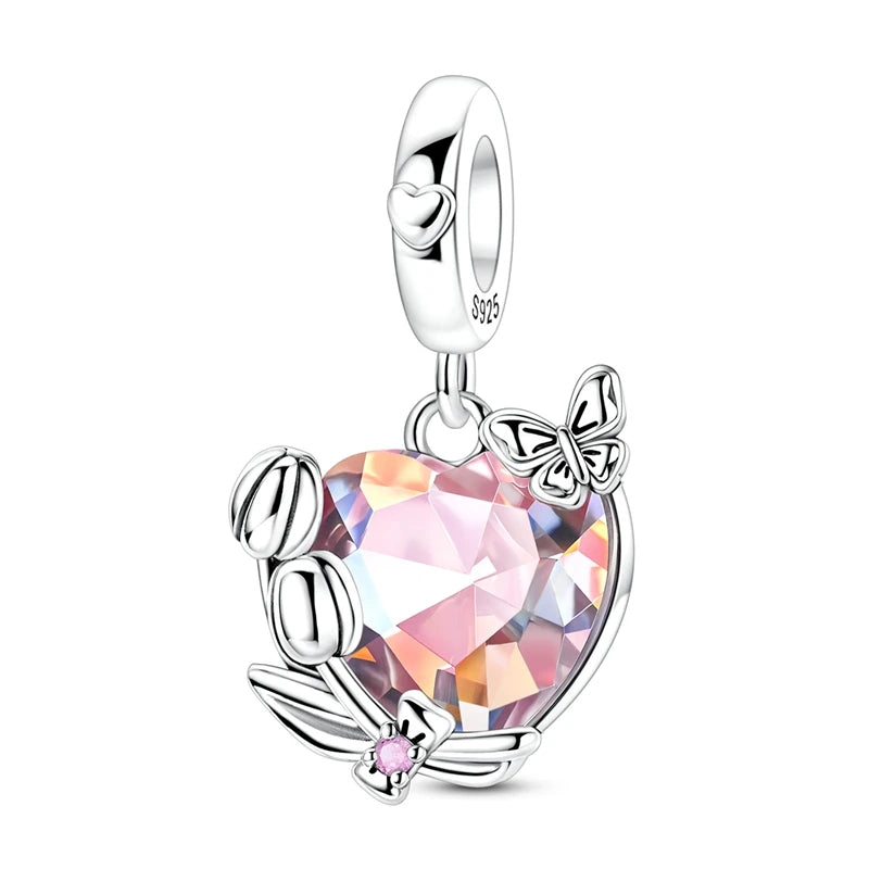 Abalorio de Plata de Ley 925 con Forma de Corazón y Cielo Estrellado, Abalorio Familiar de Madre, Hija e Hermana, Compatible con Pulseras, Colgante, Joyería DIY para Mujer, Regalo