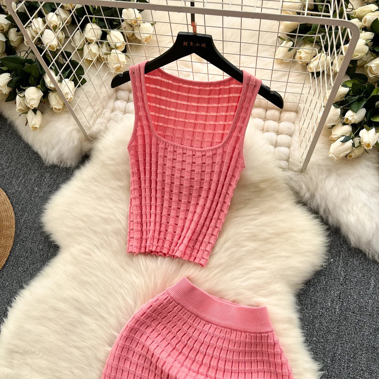 Conjunto de falda de moda de verano para mujer, camisetas sin mangas Sexy, cintura alta, Saya larga delgada, trajes de dos piezas, ropa de punto sólida