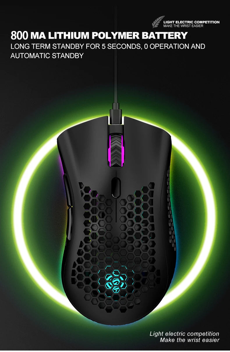 Ratón inalámbrico BM600 para juegos, periférico con luz RGB, recargable por USB, 2,4G, bonito