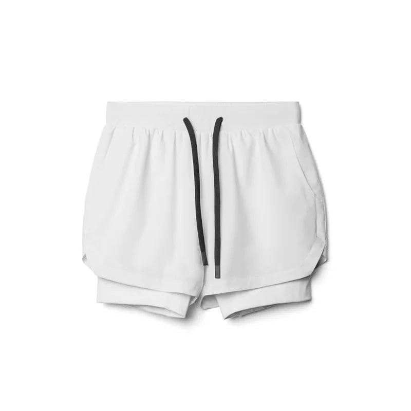 2025 nuevos pantalones cortos deportivos transpirables de doble capa gimnasios Fitness culturismo entrenamiento playa de secado rápido 2 en 1 pantalones cortos para correr para hombre