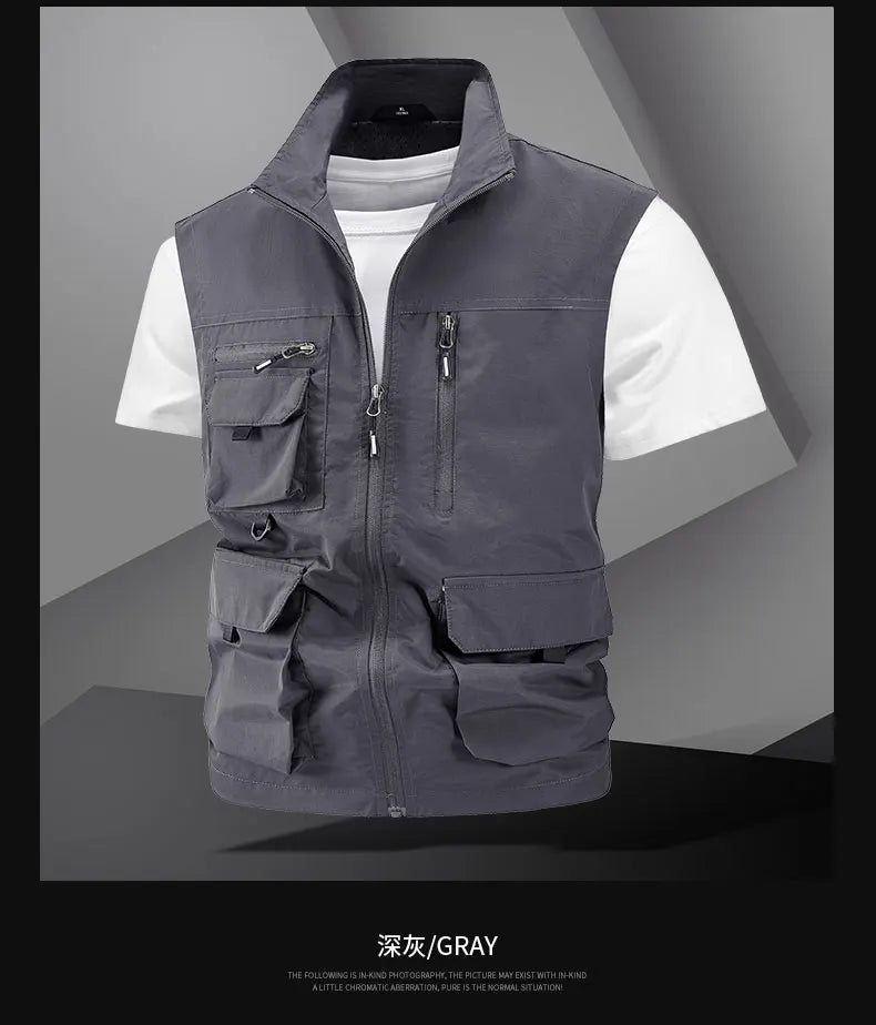 Chaqueta de caza para acampar, chaleco de trabajo para hombre, cortavientos táctico, talla grande, Golf, sin mangas, pesca, abrigo impermeable, chaleco de verano