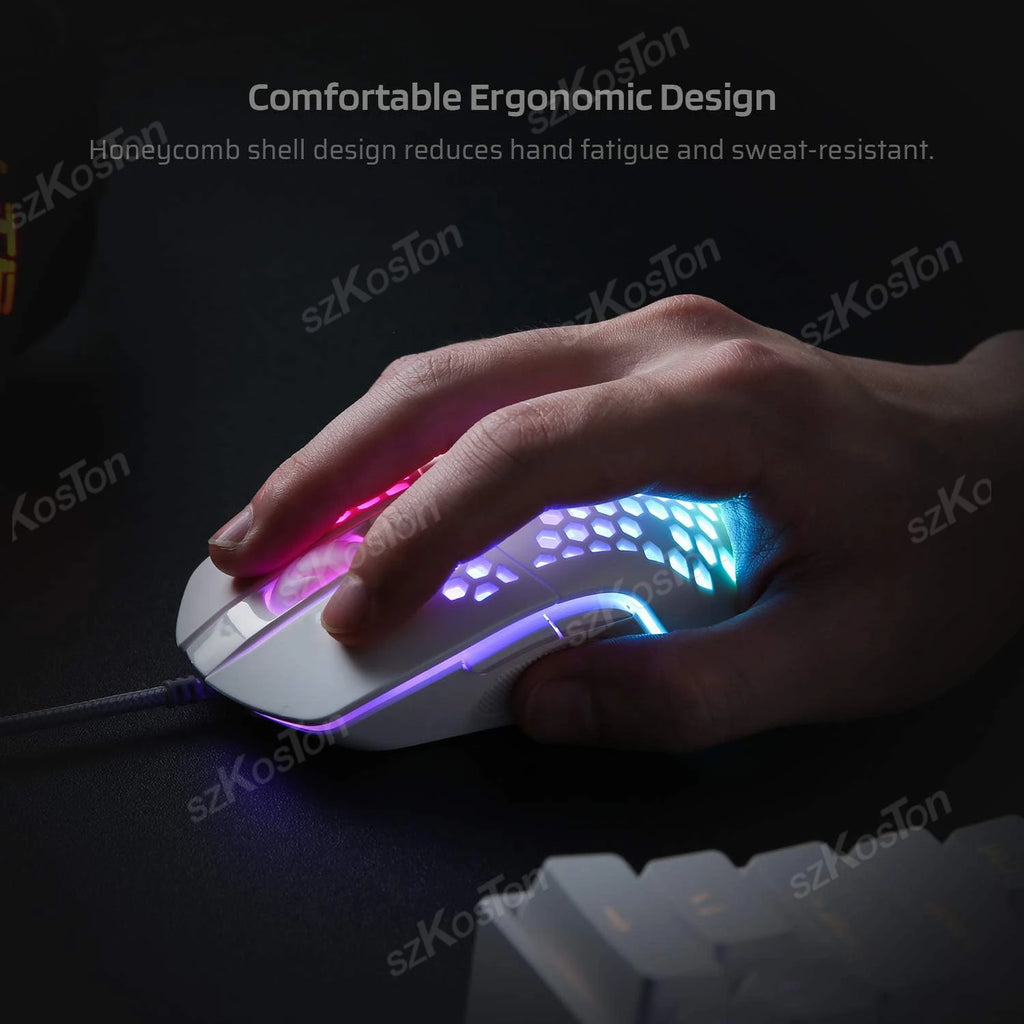 Mouse Gamer con Cable Honeycomb, Retroiluminación RGB, 7200 DPI Ajustables, Ergonómico, USB, para PC con Windows y Gamers de Laptop