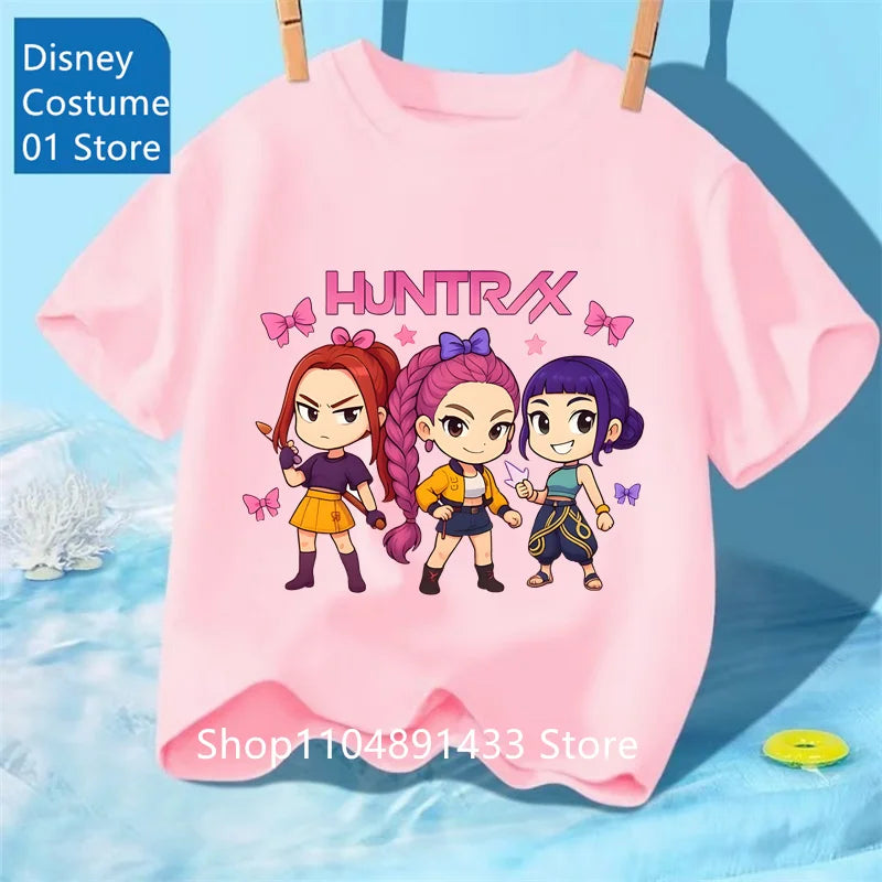 Camiseta con Estampado de Demon Hunters de Kpop, Ropa de Verano para Niños, Camiseta de la Película 2025, Camiseta de Manga Corta para Niñas y Niños, Camiseta Cómoda