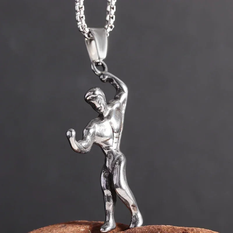 Colgante de mancuernas de levantamiento de pesas de acero inoxidable para hombre musculoso, collar de barra para culturismo, joyería deportiva para gimnasio para mujer