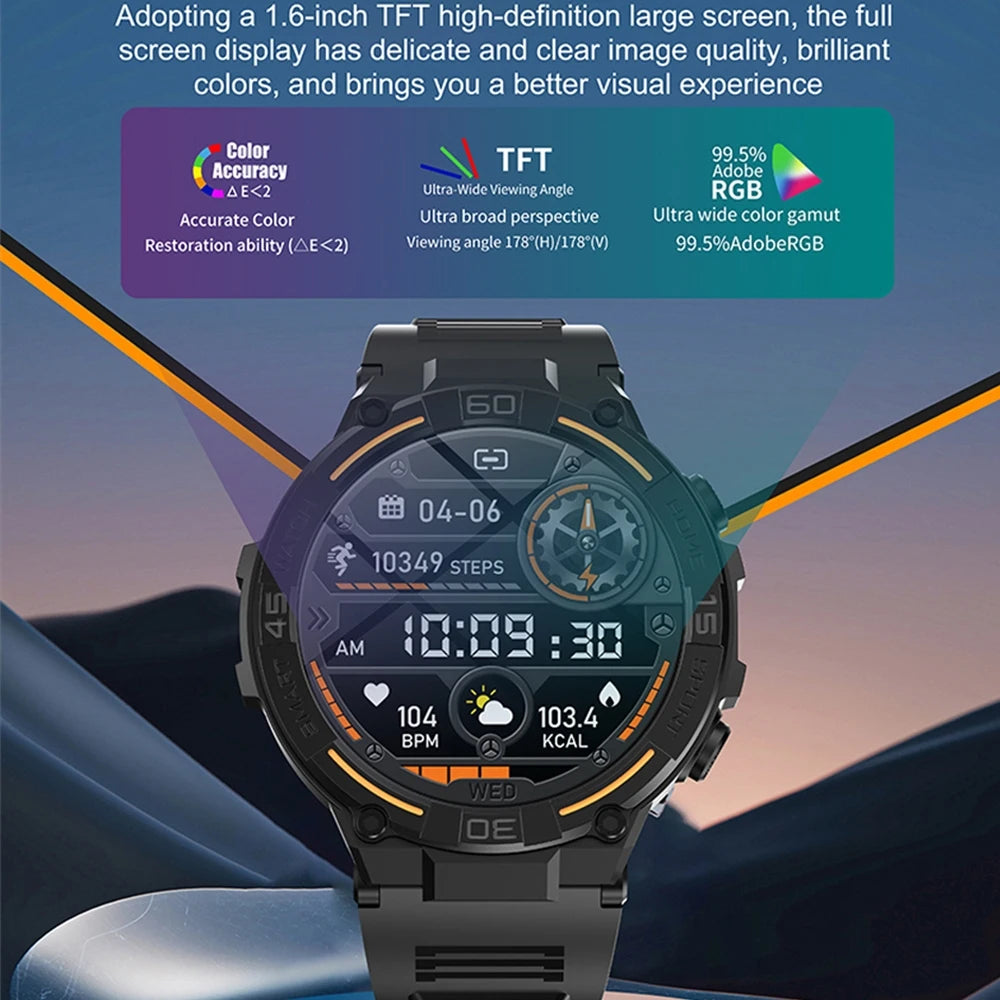 Reloj inteligente militar resistente al aire libre para hombres, GPS, deportes, Fitness, resistente al agua, llamada Bluetooth con luces LED, reloj inteligente