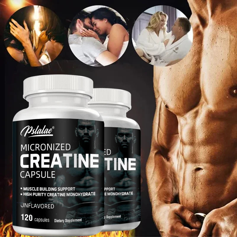 Polvo de creatina micronizada (5000 mg) Polvo de monohidrato de creatina, sin sabor, acariable cetogénico, sin OGM 120 cápsulas