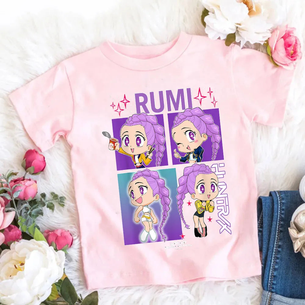 Camiseta de Algodón Suave para Niñas, Diseño de la Película 2026, Ropa Infantil, Regalos para Fans del K-Pop Demon Hunters, Ropa para Niños, Tops Casuales a la Moda