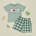 Conjuntos de ropa para el día de la madre, niñas y niños, trajes para niños pequeños, camiseta de manga corta con bordado de letras y pantalones cortos a cuadros, conjuntos de 2 uds.