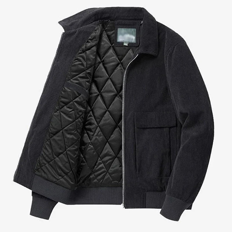 Gmiixder Otoño Invierno chaqueta de pana masculina Casual solapa de rayas chaquetas de Safari ropa de hombre versátil tendencia elegante abrigo suelto