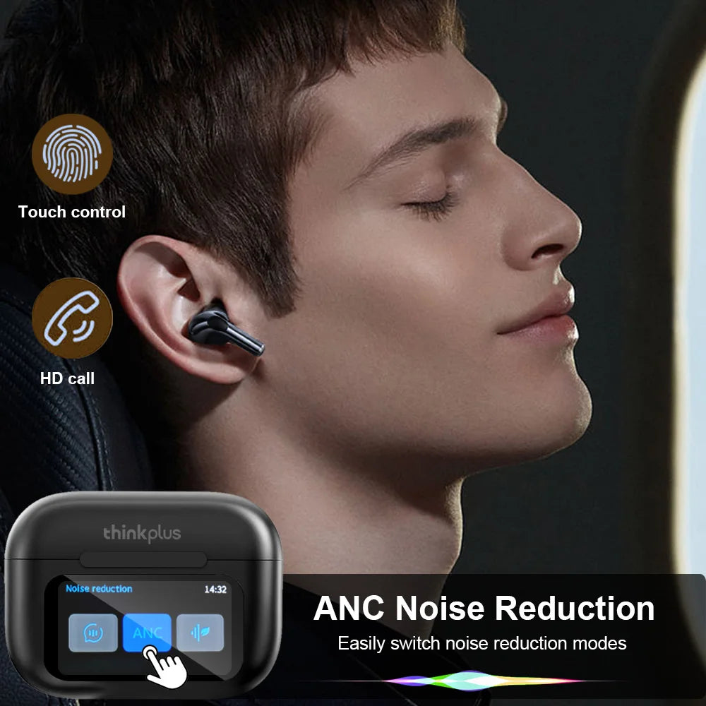 Original Thinkplus auriculares inalámbricos Bluetooth ANC auriculares con reducción de ruido HD micrófono llamada Gamer auriculares LED Control de pantalla táctil