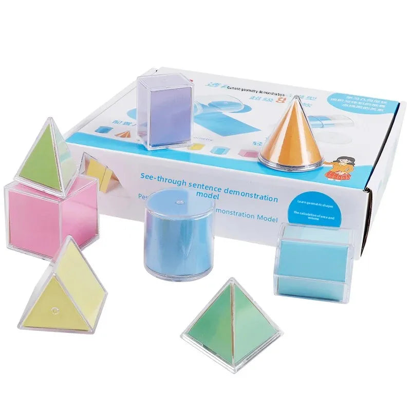 8 sólidos geométricos transparentes, modelo de demostración de perspectiva, versión de libro de texto, herramienta de aprendizaje de matemáticas, juguete educativo Montessori