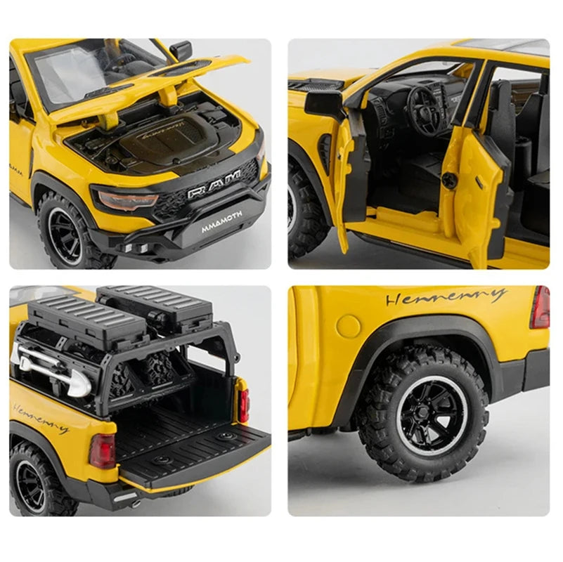 1:32 Dodge RAM Mammoth camioneta todoterreno aleación coche de juguete modelo sonido y luz colección regalo para niños chico