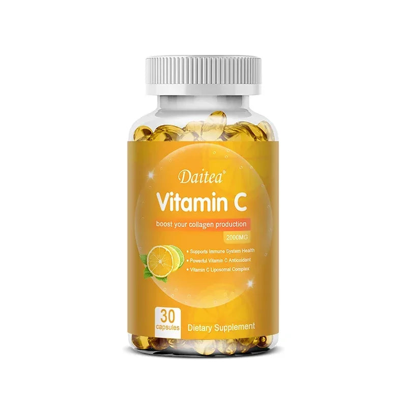 Cápsulas de vitamina C - 2000 mg, promueven la producción de colágeno, apoyan la piel y la salud inmunitaria, potente antioxidante, 120 cápsulas