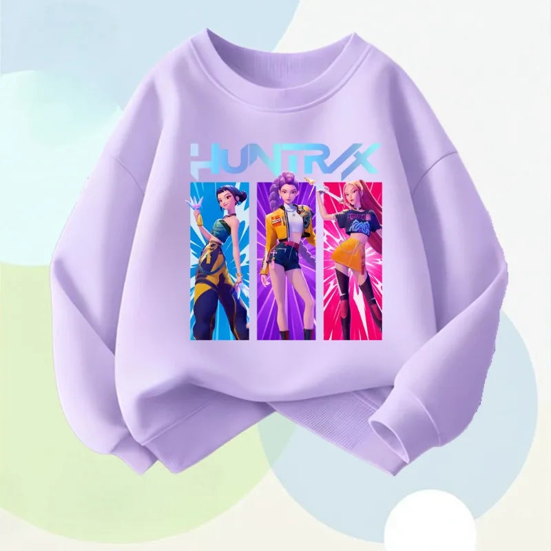 Nuevas camisetas de manga larga para niños, estilo primavera, con estampado de dibujos animados K POP, suéteres casuales para niñas, sudadera con cuello redondo, top transpirable para niños