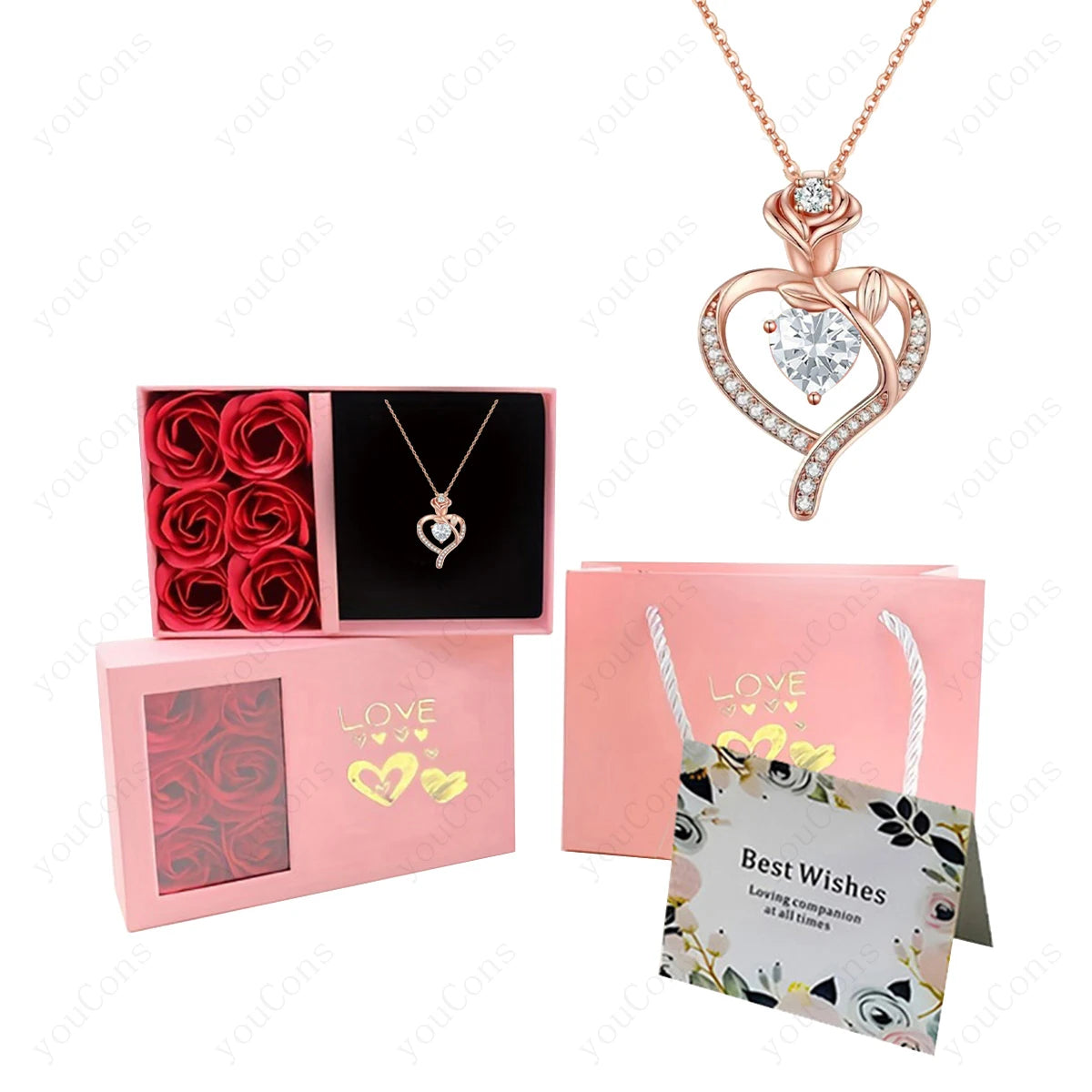 Collares con Colgante de Piedra Natalicia en Forma de Corazón con Caja de Regalo de Rosas para Mujer, Madre, Novia, San Valentín, Navidad, Cumpleaños, Nueva Joyería 2026