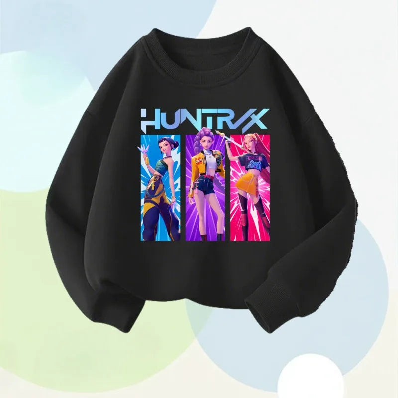 Nuevas camisetas de manga larga para niños, estilo primavera, con estampado de dibujos animados K POP, suéteres casuales para niñas, sudadera con cuello redondo, top transpirable para niños