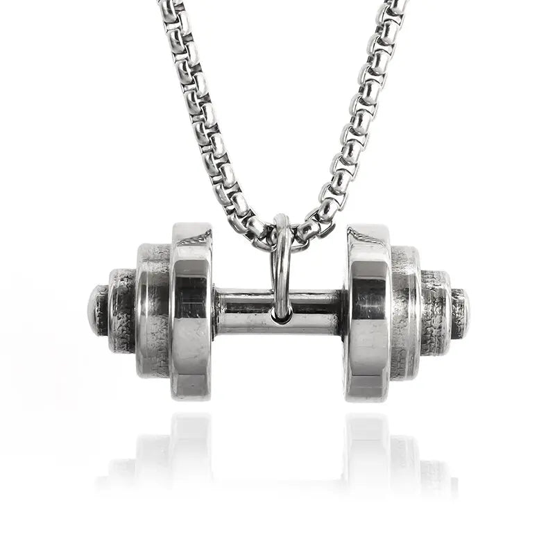 Colgante de mancuernas de levantamiento de pesas de acero inoxidable para hombre musculoso, collar de barra para culturismo, joyería deportiva para gimnasio para mujer