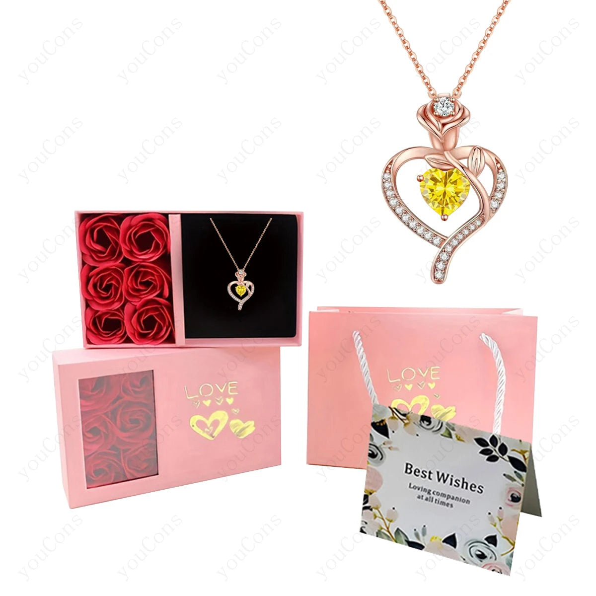 Collares con Colgante de Piedra Natalicia en Forma de Corazón con Caja de Regalo de Rosas para Mujer, Madre, Novia, San Valentín, Navidad, Cumpleaños, Nueva Joyería 2026