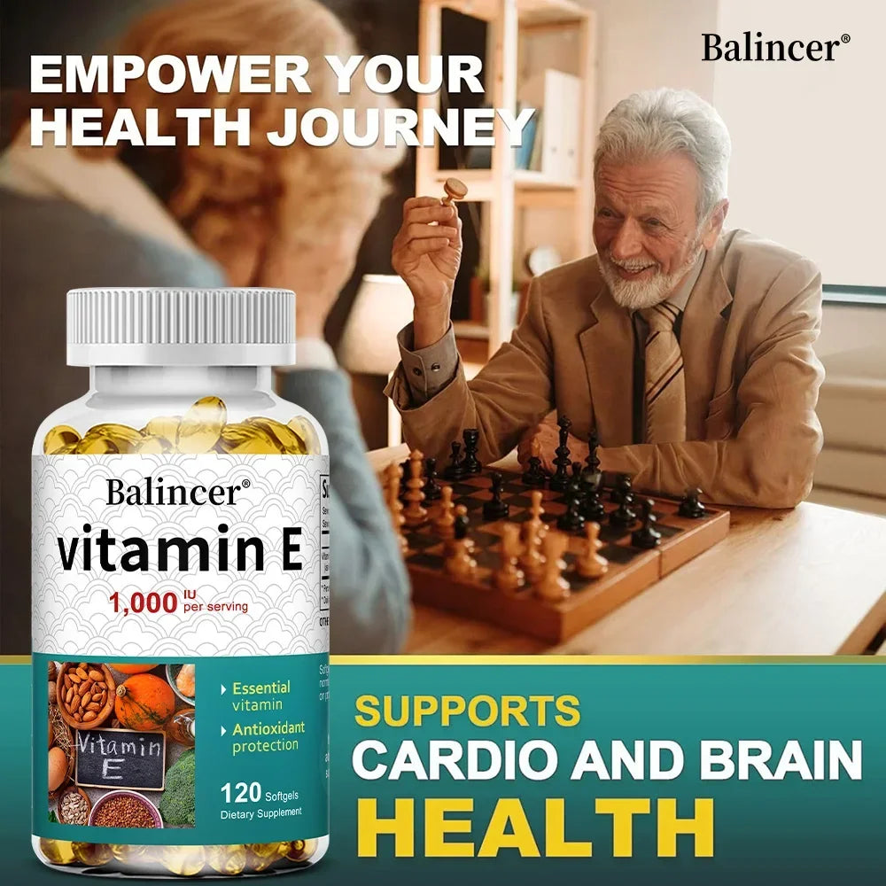 Suplemento de vitamina E, 1000 UI por servicio, potente antioxidante, apoya la piel, el corazón, el cerebro y el sistema inmunológico: sin OGM