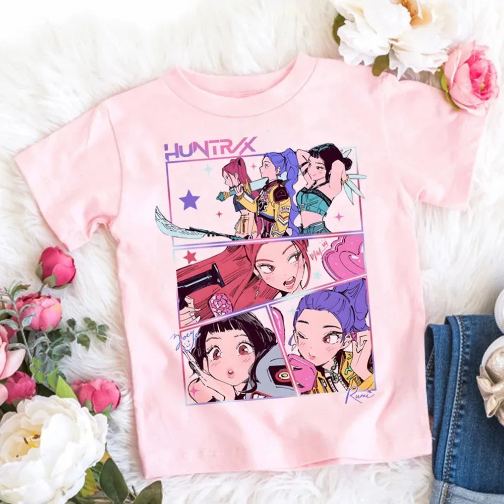 Camiseta de Algodón Suave para Niñas, Diseño de la Película 2026, Ropa Infantil, Regalos para Fans del K-Pop Demon Hunters, Ropa para Niños, Tops Casuales a la Moda