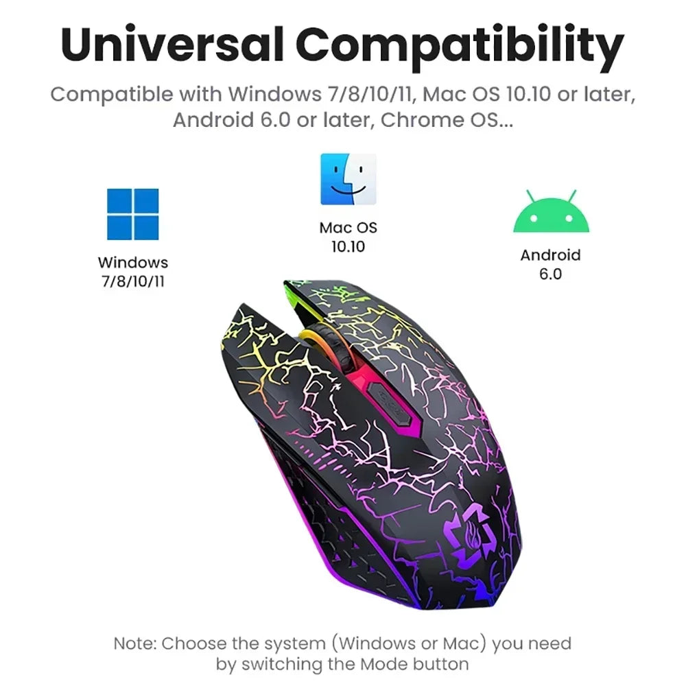 Ratón inalámbrico Bluetooth 5,2 RGB 2,4G, ratón para juegos de modo Dual, ratón silencioso de 6 botones para MacBook, tableta, ordenadores portátiles