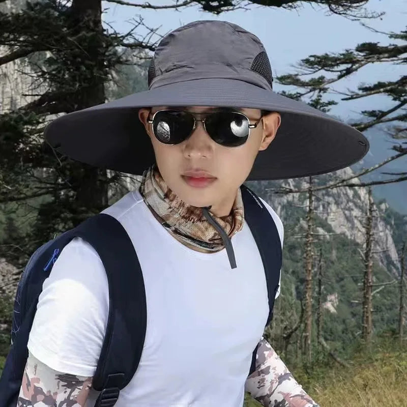 Gorra grande de poliéster de 15cm para el sol, protección UV, gorra de malla transpirable, sombrero de pescador plegable, pesca al aire libre, senderismo, gorras de playa