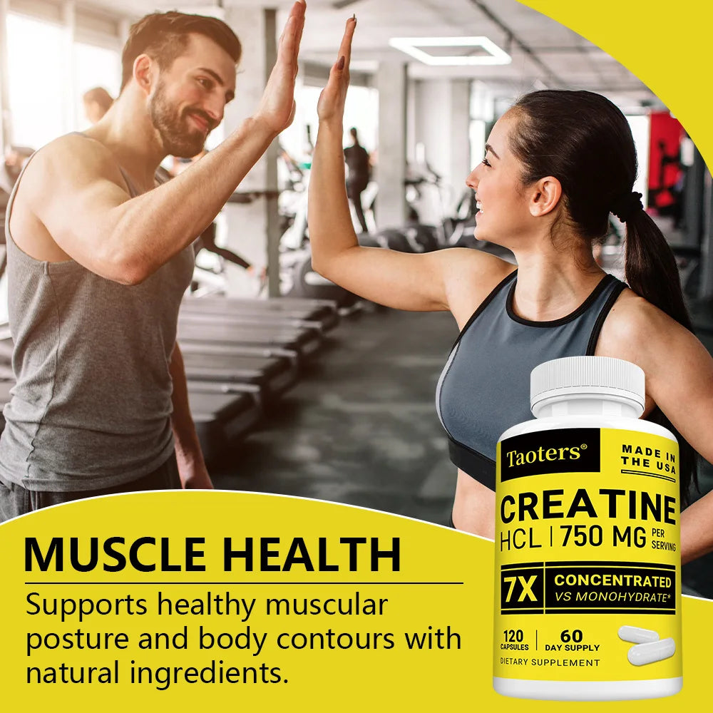 Cápsulas de creatina HCL-750 mg, soporte de energía muscular, cognitiva y celular, aumenta la energía, la resistencia y mejora el rendimiento atlético