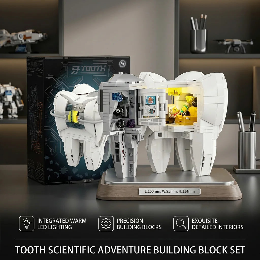 Set de Bloques de Construcción Mecánicos de Dientes, Modelo de Estructura Oral, Ladrillos con LED, Juguete Educativo de Ensamblaje para Niños, Regalo de Cumpleaños