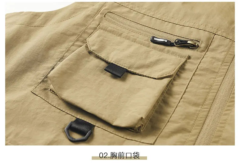 Chaqueta de caza para acampar, chaleco de trabajo para hombre, cortavientos táctico, talla grande, Golf, sin mangas, pesca, abrigo impermeable, chaleco de verano