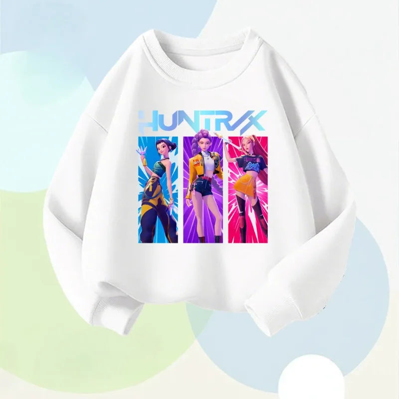 Nuevas camisetas de manga larga para niños, estilo primavera, con estampado de dibujos animados K POP, suéteres casuales para niñas, sudadera con cuello redondo, top transpirable para niños
