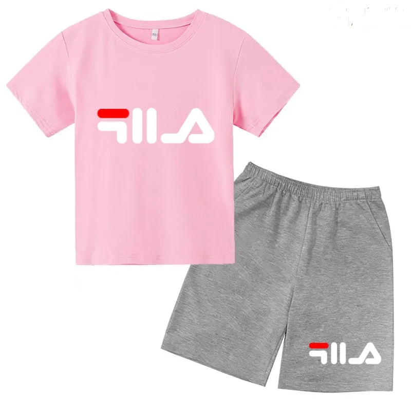Ropa con letras para niños, camiseta de manga corta y pantalones cortos, ropa de verano fresca y encantadora, conjunto deportivo informal para niños y niñas de 3 a 12 años